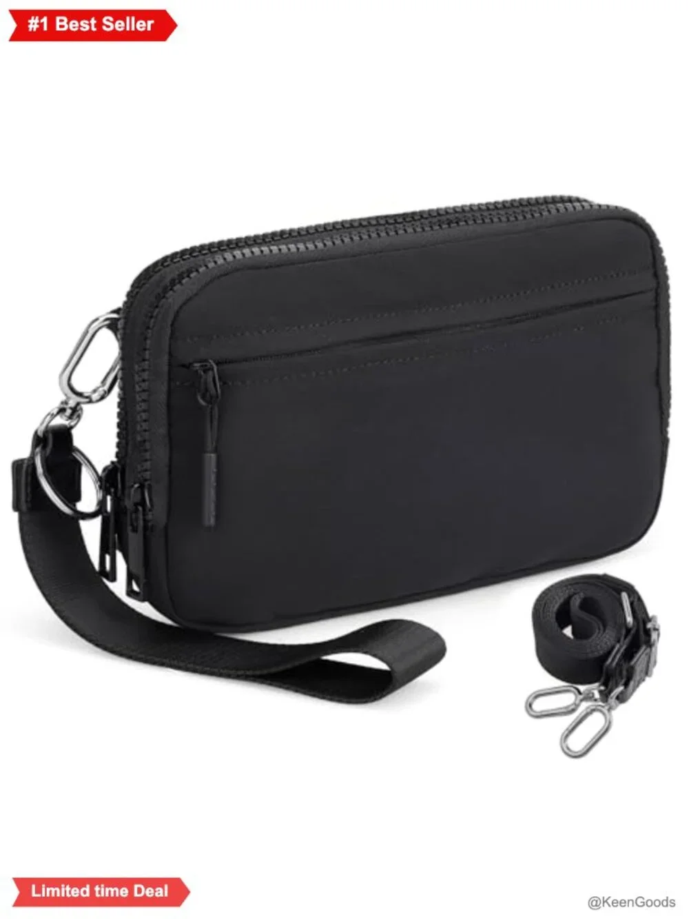 Nylon RFID Wristlet Crossbody Wallet with Card Slots & Anti-Theft Lock